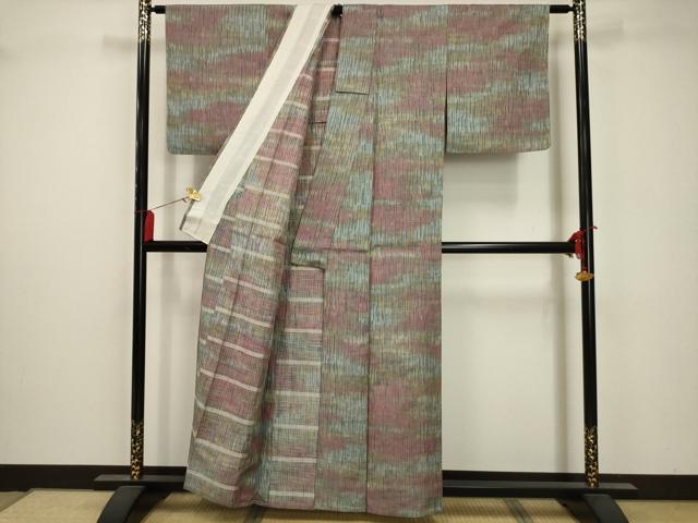 平和屋着物▽上質な紬　単衣　霞文　正絹　逸品　AABA5456sx