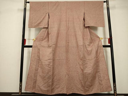 平和屋着物▽上質な紬 単衣 幾何学文様 正絹 逸品 AABA5457sx
