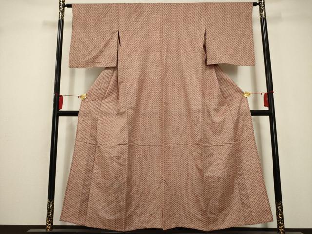 平和屋着物▽上質な紬 単衣 幾何学文様 正絹 逸品 AABA5457sx