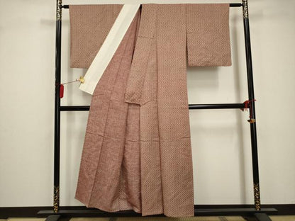 平和屋着物▽上質な紬 単衣 幾何学文様 正絹 逸品 AABA5457sx