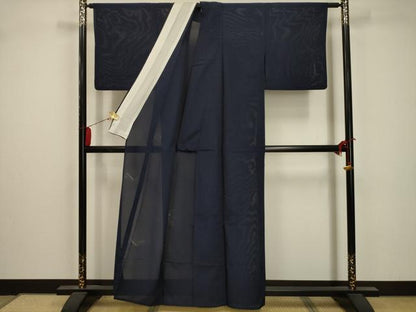 平和屋着物＊夏物 色無地 縦絽 笹竹紋紗 濃藍色 正絹 逸品 AABA5516sx