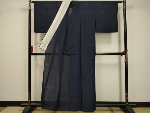 平和屋着物＊夏物 色無地 縦絽 笹竹紋紗 濃藍色 正絹 逸品 AABA5516sx