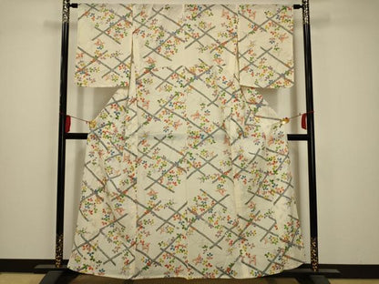 平和屋着物＊夏物 小紋 絽 萩 銀彩 正絹 逸品 AABA5522sx