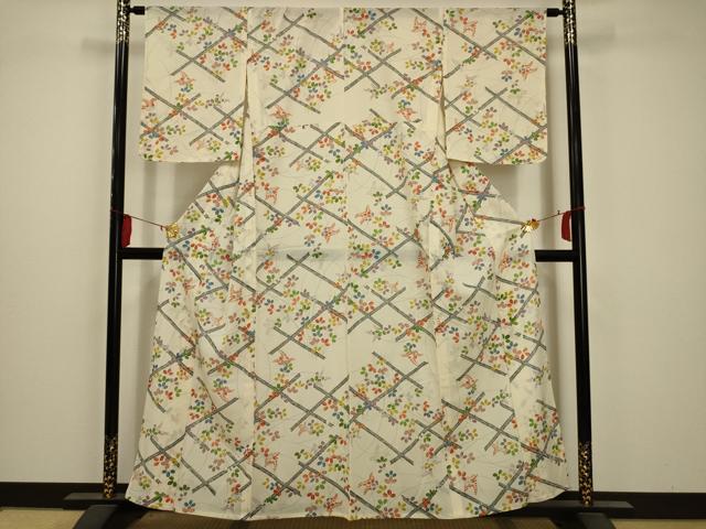 平和屋着物＊夏物 小紋 絽 萩 銀彩 正絹 逸品 AABA5522sx