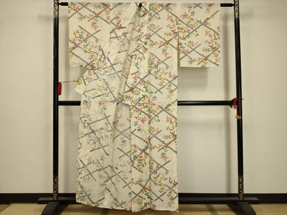 平和屋着物＊夏物 小紋 絽 萩 銀彩 正絹 逸品 AABA5522sx