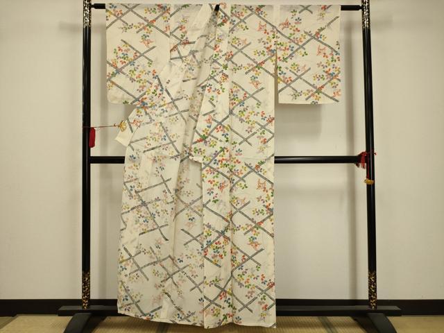 平和屋着物＊夏物 小紋 絽 萩 銀彩 正絹 逸品 AABA5522sx