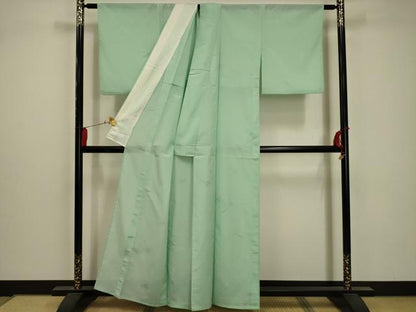 平和屋着物＊夏物 色無地 縦絽 花筏紋紗 錆青磁色 正絹 逸品 AABA5529sx