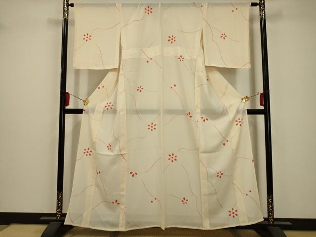 平和屋着物＊夏物 小紋 絽 絞り 舞花文 正絹 逸品 AABA5539sx