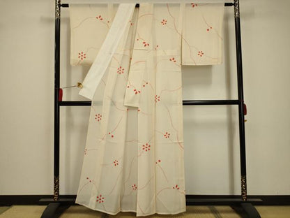 平和屋着物＊夏物 小紋 絽 絞り 舞花文 正絹 逸品 AABA5539sx