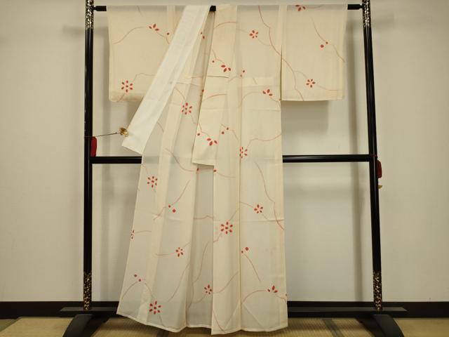 平和屋着物＊夏物 小紋 絽 絞り 舞花文 正絹 逸品 AABA5539sx