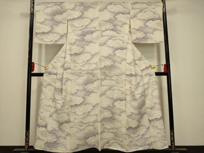 平和屋着物＊夏物 小紋 絽 飛鶴風景文 暈し染め 正絹 逸品 AABA5542sx