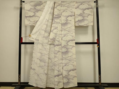 平和屋着物＊夏物 小紋 絽 飛鶴風景文 暈し染め 正絹 逸品 AABA5542sx