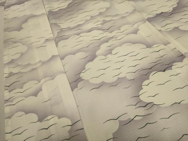 平和屋着物＊夏物 小紋 絽 飛鶴風景文 暈し染め 正絹 逸品 AABA5542sx