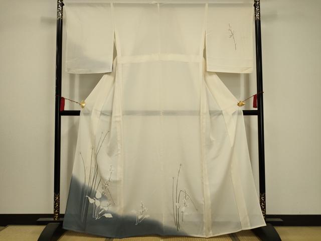 平和屋着物＊夏物 訪問着 絽 草花文 暈し染め 銀彩 正絹 逸品 AABA5548sx
