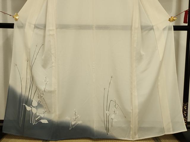 平和屋着物＊夏物 訪問着 絽 草花文 暈し染め 銀彩 正絹 逸品 AABA5548sx