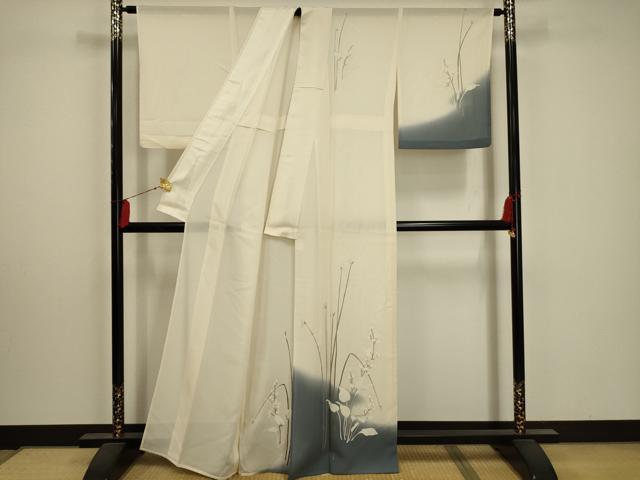 平和屋着物＊夏物 訪問着 絽 草花文 暈し染め 銀彩 正絹 逸品 AABA5548sx