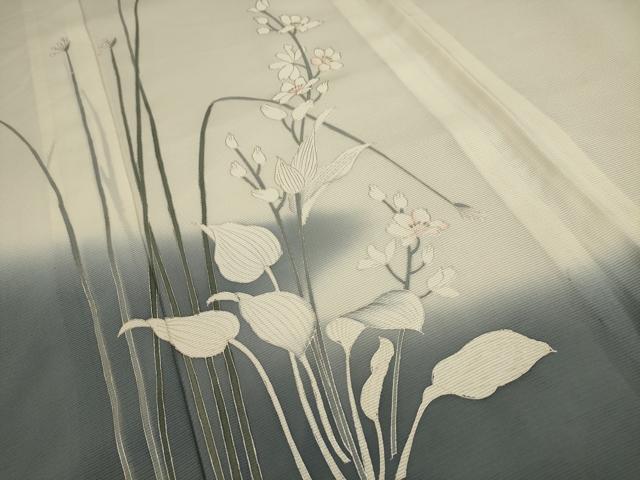 平和屋着物＊夏物 訪問着 絽 草花文 暈し染め 銀彩 正絹 逸品 AABA5548sx
