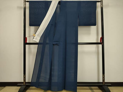 平和屋着物＊夏物 色無地 横段紋紗 留紺色 正絹 逸品 AABA5553sx