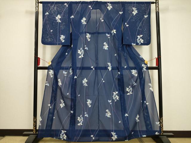 平和屋着物＊夏物 小紋 絽 草花文 洗える着物 AABA5556sx