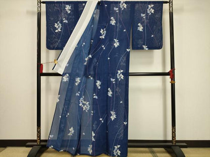 平和屋着物＊夏物 小紋 絽 草花文 洗える着物 AABA5556sx
