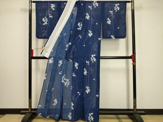 平和屋着物＊夏物 小紋 絽 草花文 洗える着物 AABA5556sx