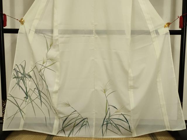 平和屋着物＊夏物　訪問着　絽　芒　銀彩　洗える着物　AABA5562sx