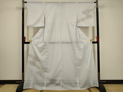 平和屋着物＊夏物 訪問着 絽 流水文 銀彩 洗える着物 AABA5563sx