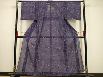 平和屋着物＊夏物 小紋 絽 雲取り更紗花文 洗える着物 AABA5566sx