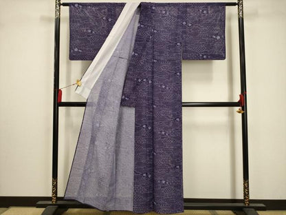 平和屋着物＊夏物 小紋 絽 雲取り更紗花文 洗える着物 AABA5566sx