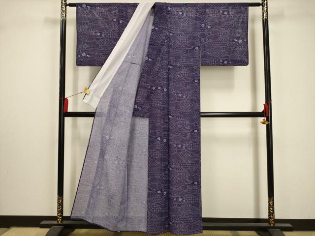 平和屋着物＊夏物 小紋 絽 雲取り更紗花文 洗える着物 AABA5566sx