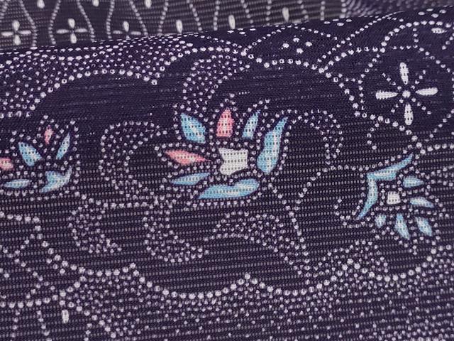 平和屋着物＊夏物 小紋 絽 雲取り更紗花文 洗える着物 AABA5566sx