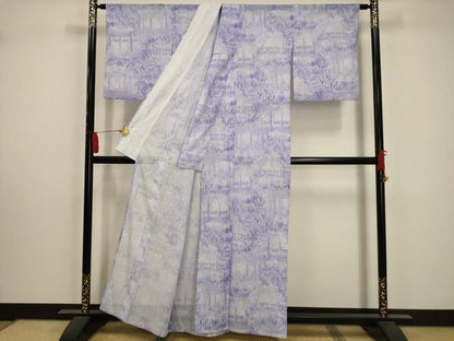 平和屋着物＊夏物 小紋 絽 風景文 洗える着物 AABA5567sx