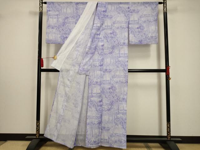 平和屋着物＊夏物 小紋 絽 風景文 洗える着物 AABA5567sx