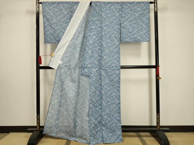 平和屋着物＊夏物 小紋 絽 枝花文 洗える着物 AABA5571sx