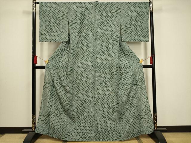 平和屋着物＊夏物 小紋 絽 渦巻き 洗える着物 AABA5573sx