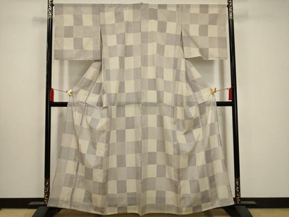 平和屋着物＊夏物 小紋 紗 市松文 正絹 逸品 AABA5579sx