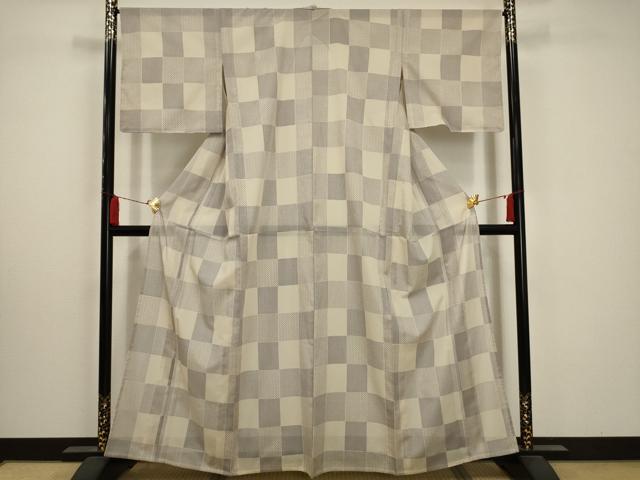 平和屋着物＊夏物 小紋 紗 市松文 正絹 逸品 AABA5579sx