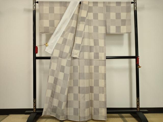 平和屋着物＊夏物 小紋 紗 市松文 正絹 逸品 AABA5579sx