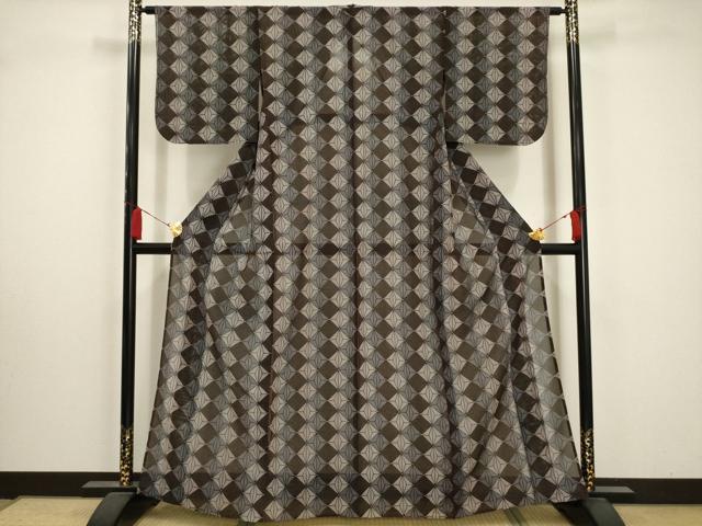 平和屋着物＊夏物 小紋 絽 麻の葉文様 洗える着物 AABA5592sx