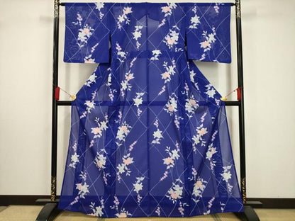 平和屋着物＊夏物 小紋 絽 草花文 洗える着物 AABA5593sx