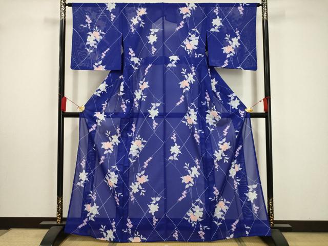 平和屋着物＊夏物 小紋 絽 草花文 洗える着物 AABA5593sx