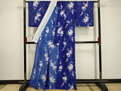 平和屋着物＊夏物 小紋 絽 草花文 洗える着物 AABA5593sx