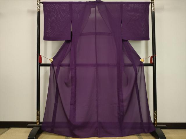 平和屋着物＊夏物 色無地 絽 葡萄色 洗える着物 AABA5600sx