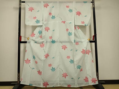平和屋着物＊夏物 小紋 絽 立波枝葉文 洗える着物 AABA5617sx