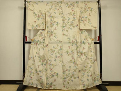 平和屋着物＊夏物 小紋 絽 流水草花文 洗える着物 AABA5623sx