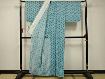 平和屋着物＊夏物 小紋 絽 花扇面文 洗える着物 AABA5627sx
