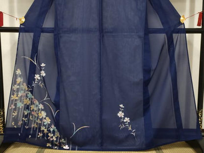 平和屋着物＊夏物　訪問着　絽　草花文　金銀彩　洗える着物　AABA5628sx