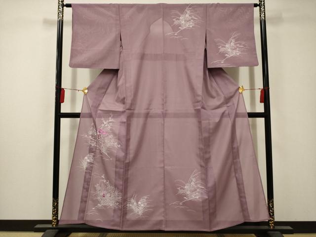 平和屋着物＊夏物 訪問着 絽 刺繍 流水花籬文 金糸 洗える着物 AABA5630sx