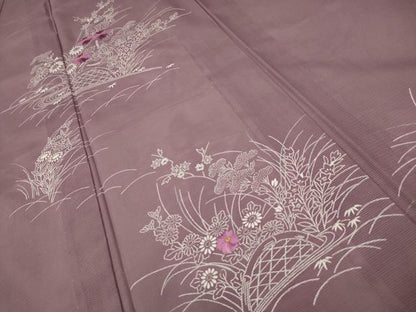 平和屋着物＊夏物 訪問着 絽 刺繍 流水花籬文 金糸 洗える着物 AABA5630sx