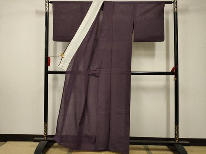 平和屋着物＊夏物 色無地 絽 流水文紗 葡萄鼠色 洗える着物 AABA5631sx